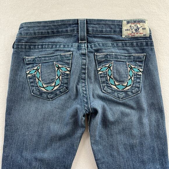 True Religion Jean Medium Wash Distressed Stretch Skinny Stretch Low Rise USA 26 - Picture 1 of 13